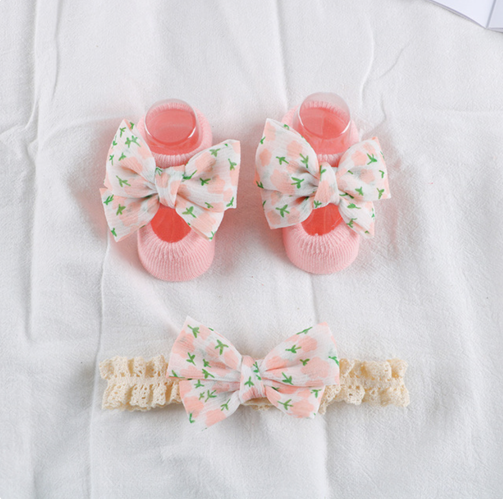 Βαμβακερά καλτσάκια με κορδέλα “3D flower bowknot” – Ροζ