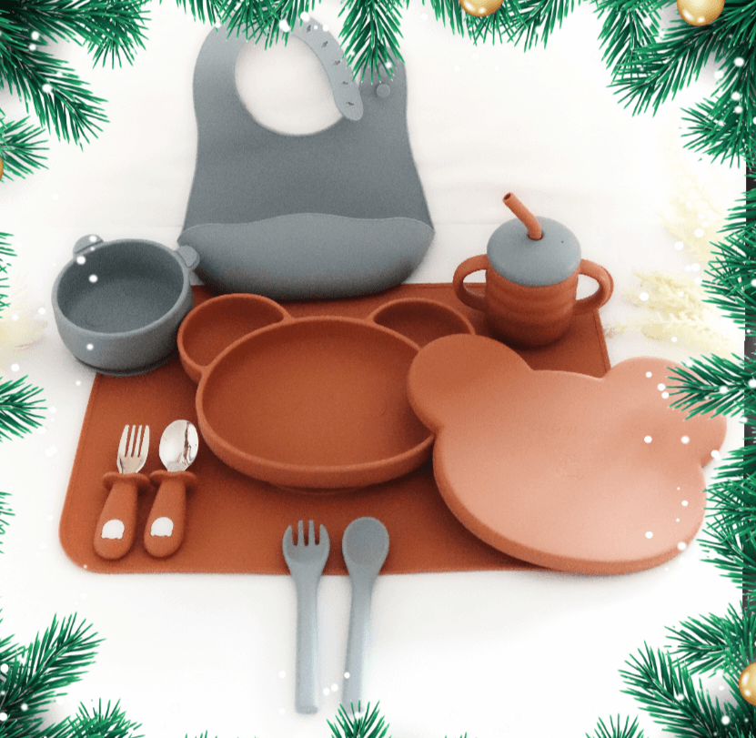 Σετ Φαγητού "Panda with 3 sections plate με καπάκι" από σιλικόνη με αντιολισθητική βάση (10 τμχ)