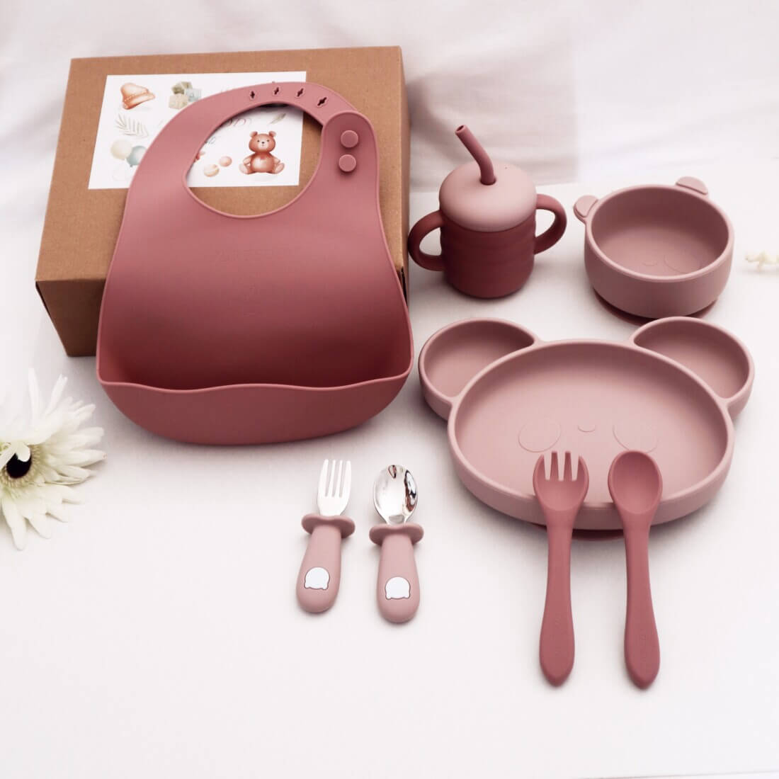 Σετ Φαγητού “Panda with 3 sections plate” από σιλικόνη με αντιολισθητική βάση (8τμχ)