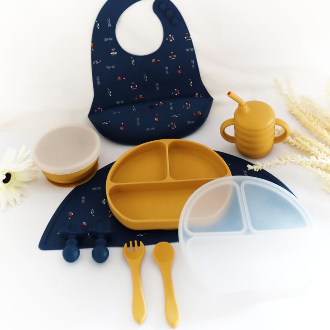 Σετ Φαγητού “3 sections plate με καπάκι” από σιλικόνη με αντιολισθητική βάση (11τμχ)