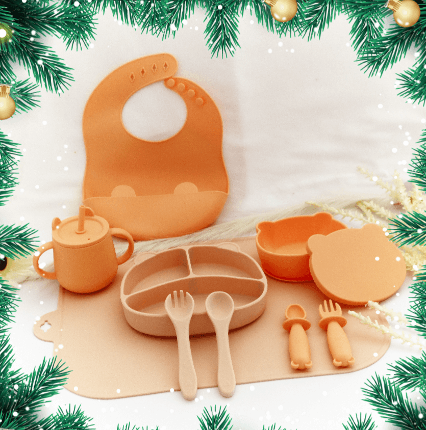 Σετ Φαγητού "Bear με καπάκι" από σιλικόνη με αντιολισθητική βάση (10τμχ)