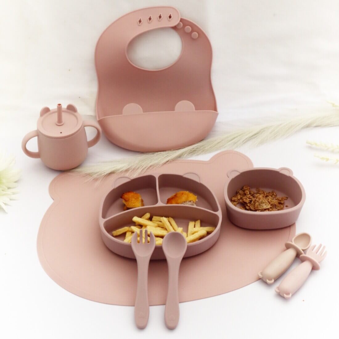 Σετ Φαγητού "Bear με καπάκι" από σιλικόνη με αντιολισθητική βάση (10τμχ)
