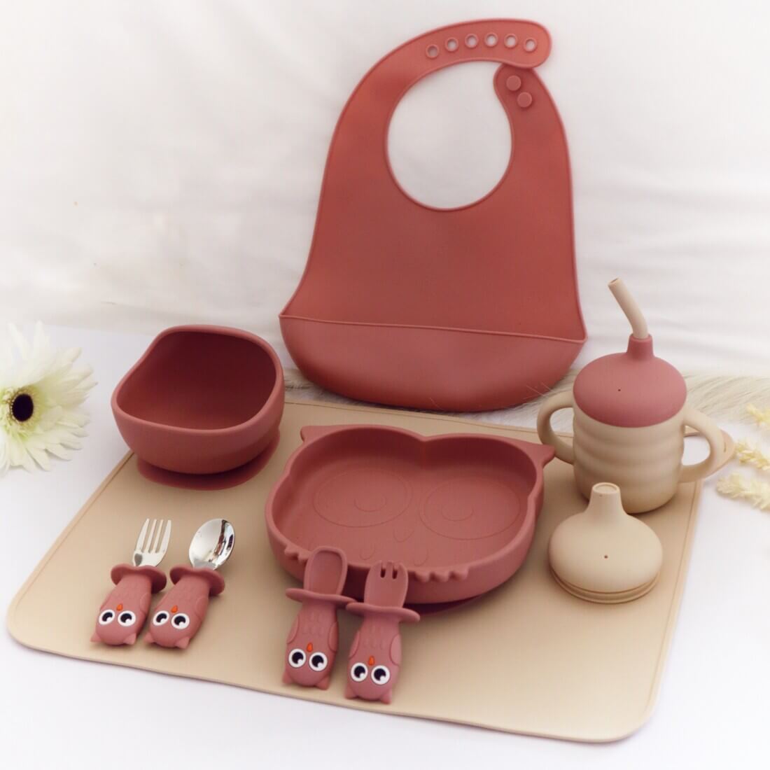 Σετ Φαγητού “κουκουβάγια” από σιλικόνη με αντιολισθητική βάση (10τμχ)