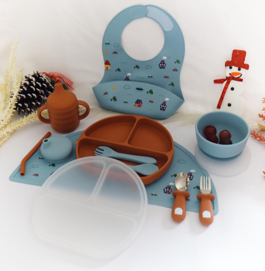 Σετ Φαγητού “3 sections plate με καπάκι” από σιλικόνη με αντιολισθητική βάση (12τμχ)