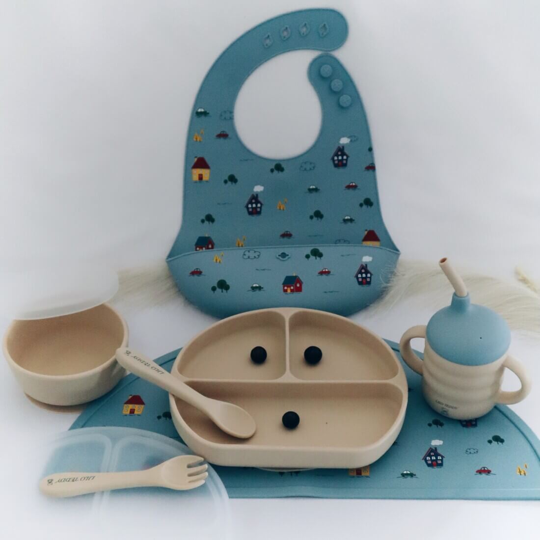 Σετ Φαγητού "3 sections plate με καπάκι" από σιλικόνη με αντιολισθητική βάση (9τμχ)